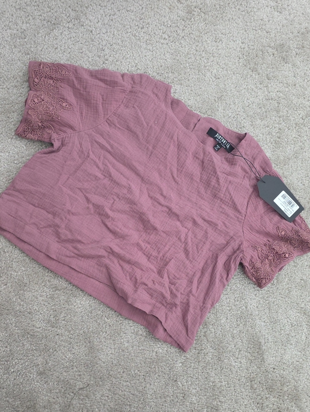 Disturbia Dusty Rose Short Sleeve Top with Lace Trim